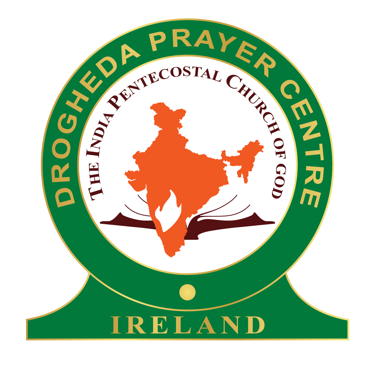 Logo of Drogheda Prayer Centre featuring a cross and a dove, symbolizing peace and the Holy Spirit.